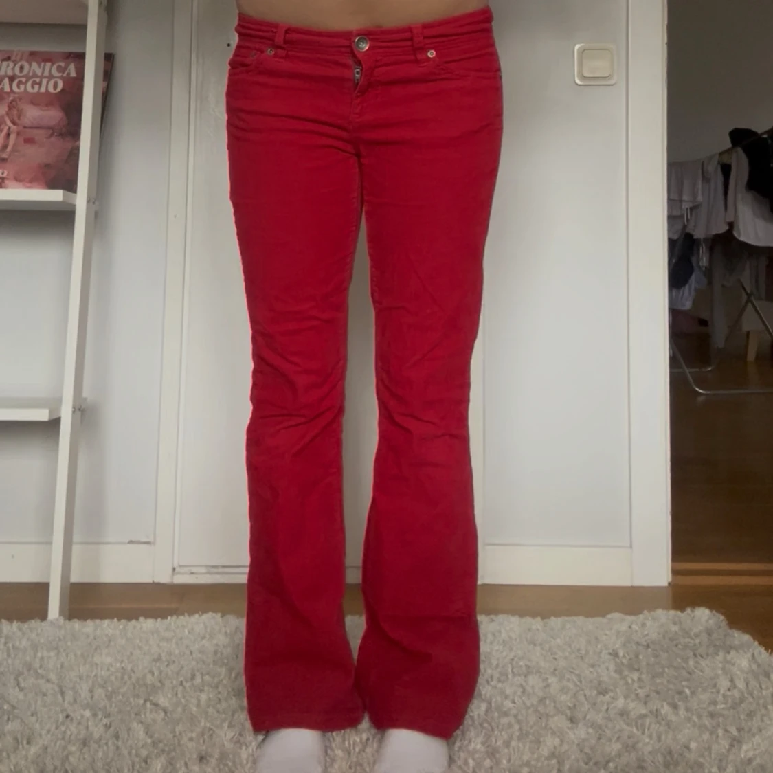 Röda bootcut manchesterbyxor