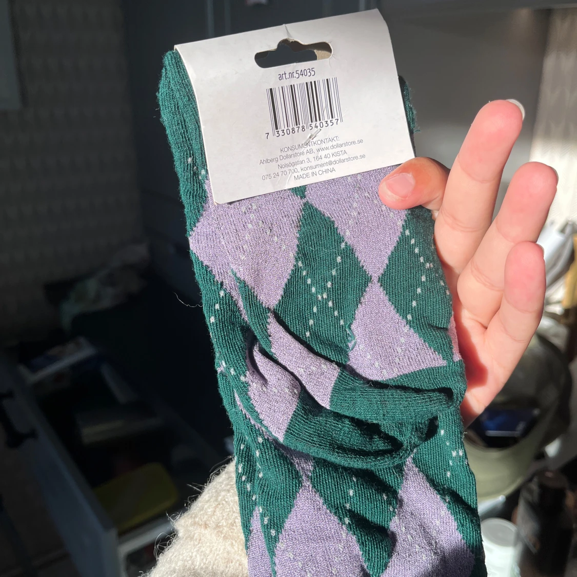 Grönlila rutiga ridstrumpor small - 1