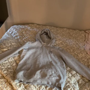 Grå hoodie från kids Brand Store - Grå hoodie från kids Brand Store med mjukt material och klassisk huva. Tröjan har en enkel design med en liten tryckt figur på bröstet och en stor magficka framtill. Perfekt för chill dagar och häng med kompisar.