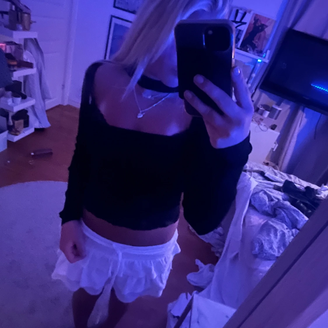 Svart ribbad topp med choker från Bershka - 1