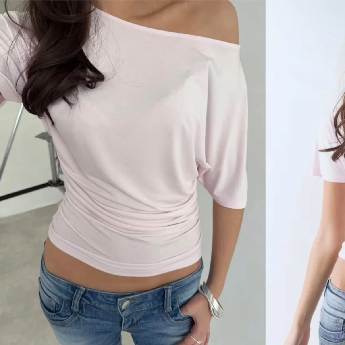 Ljusrosa offshoulder topp - 1