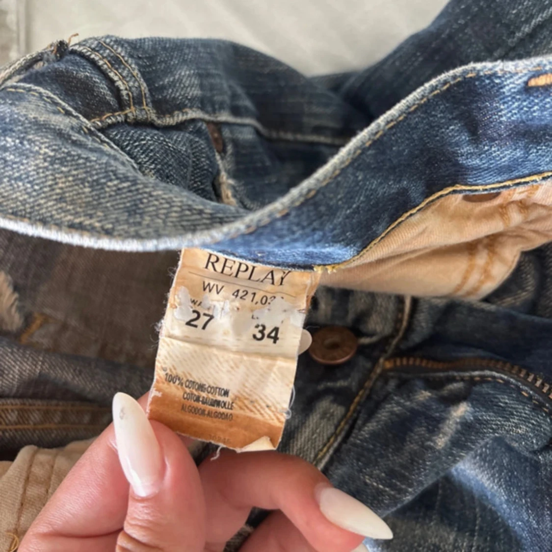 Blå slitna Replay jeans W27 L34 - 3