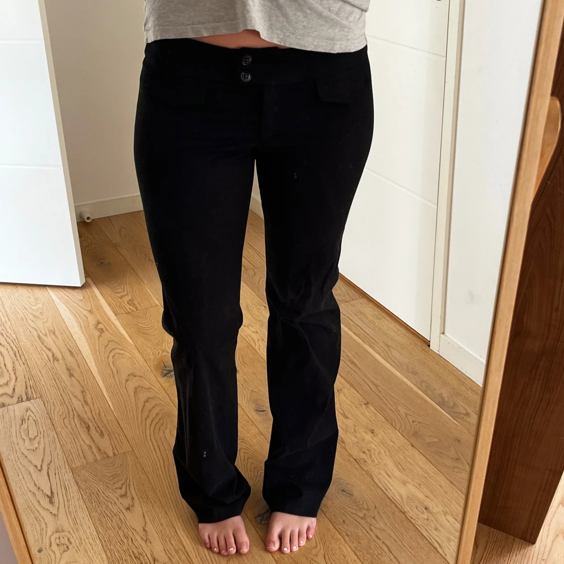 Svarta lågmidjade mocka byxor - 1