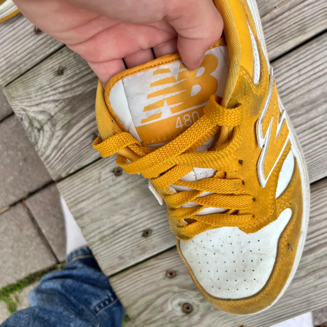 Gula och vita New Balance 480 sneakers - 2