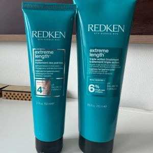 Redken Extreme Length hårvårdsprodukter - Två hårvårdsprodukter från Redken Extreme Length-serien. Den ena är en leave in på 150 ml och den andra är en hårmask på 250 ml. Båda produkterna har en pH-balanserad formula och innehåller biotin och niacinamid för att stärka och vårda håret. Helt oanvända🩷