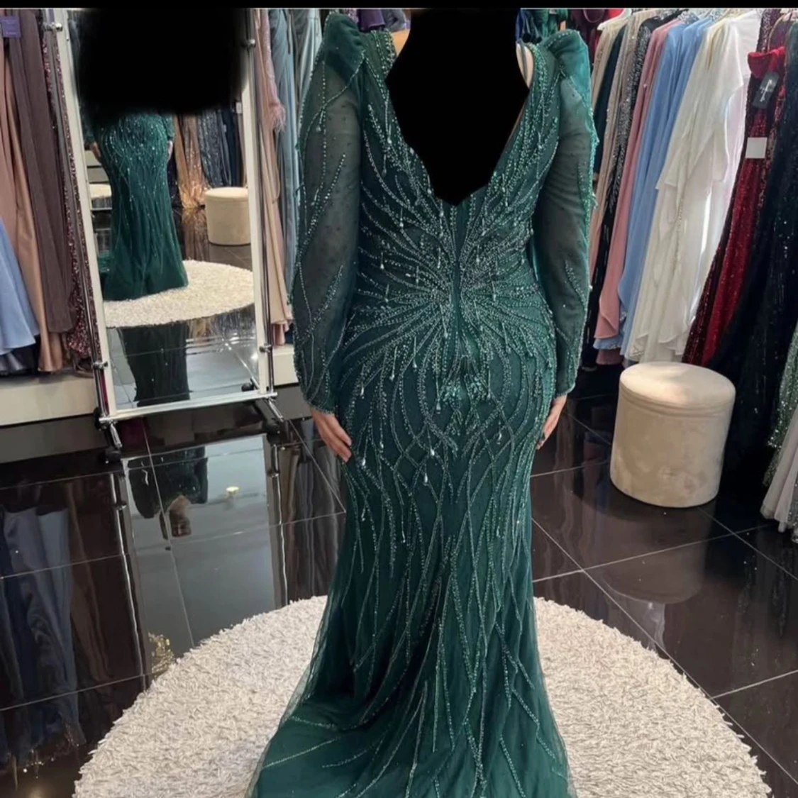 Grön lång glittrig balklänning - 2