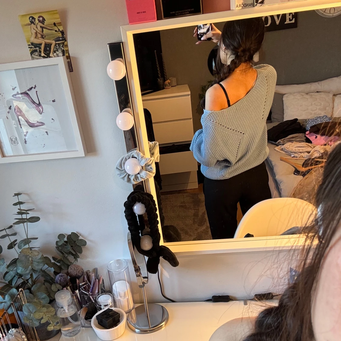 Ljusblå offshoulder stickad tröja - 2