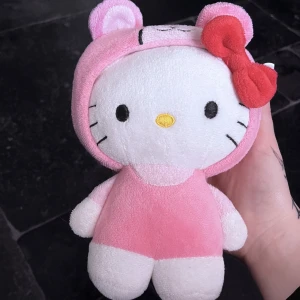 Hello Kitty i cutesy rosa dräkt - Säljer en sött Hello Kitty från Sanrio. Den har en rosa dräkt och man kan ta av luvan från huvudet om man föredrar det <3