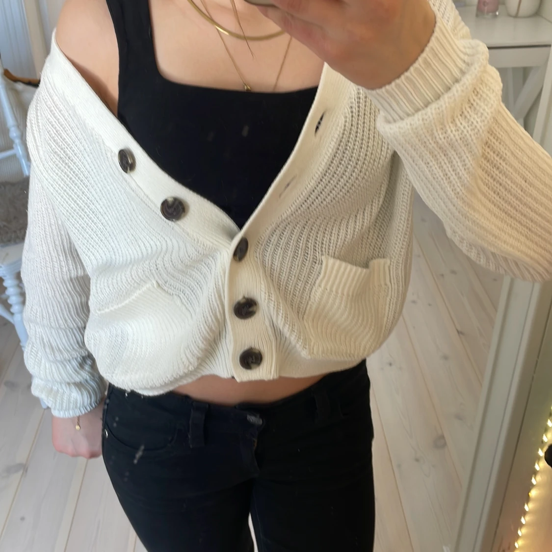 Vit stickad kofta från H&M