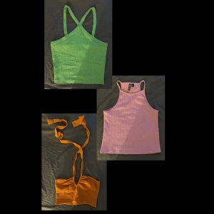 Färgglada toppar (paket) - Tre färgglada söta toppar! Gröna toppen är storlek XS, rosa och orange är storlek S. Grön topp är från GinaTricot, rosa topp är från Vero Moda och orangea är från Zara. Alla tre toppar skickas tillsammans för 50kr! Skriv för detaljer eller om ni har frågor! 💚🩷🧡