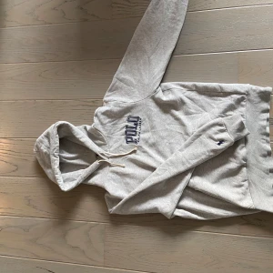 Grå hoodie från Ralph Lauren - Säljer en stilren grå hoodie från Ralph Lauren med broderad logga på bröstet. Tröjan har en klassisk känguruficka och justerbar huva med snören. Perfekt för en avslappnad look. Fick den i julas men har inte använt den