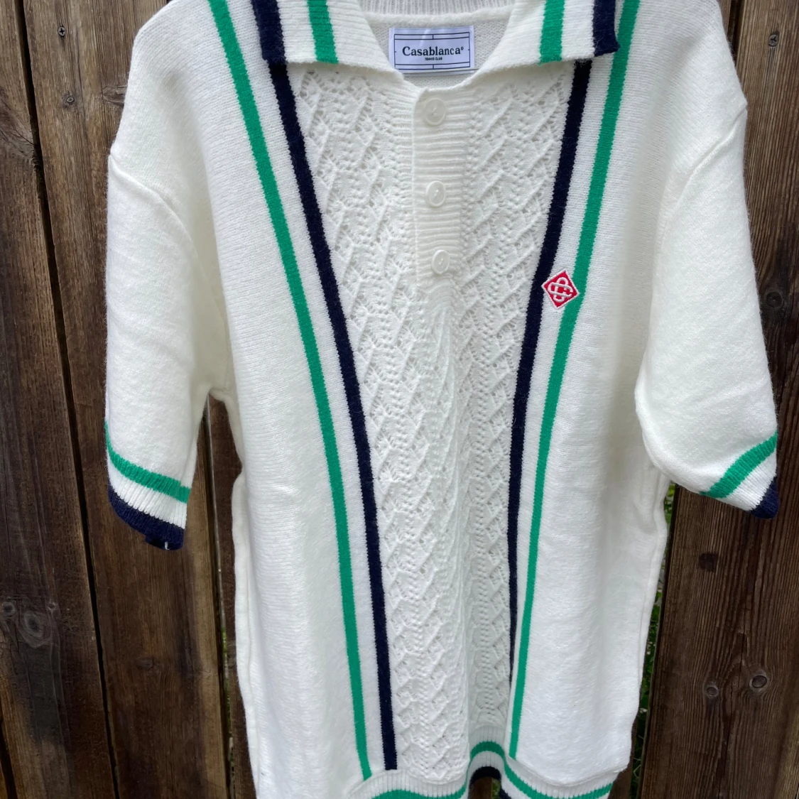 Vit stickad pikétröja från Casablanca