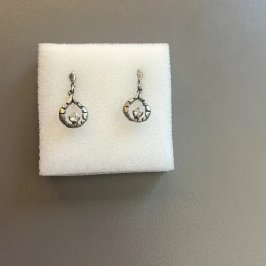 Silverfärgade örhängen med rund form och stenar - Säljer ett par silver örhängen med rund form och infattade klara stenar. Örhängena har en klassisk design som passar perfekt för att lyfta din stil.