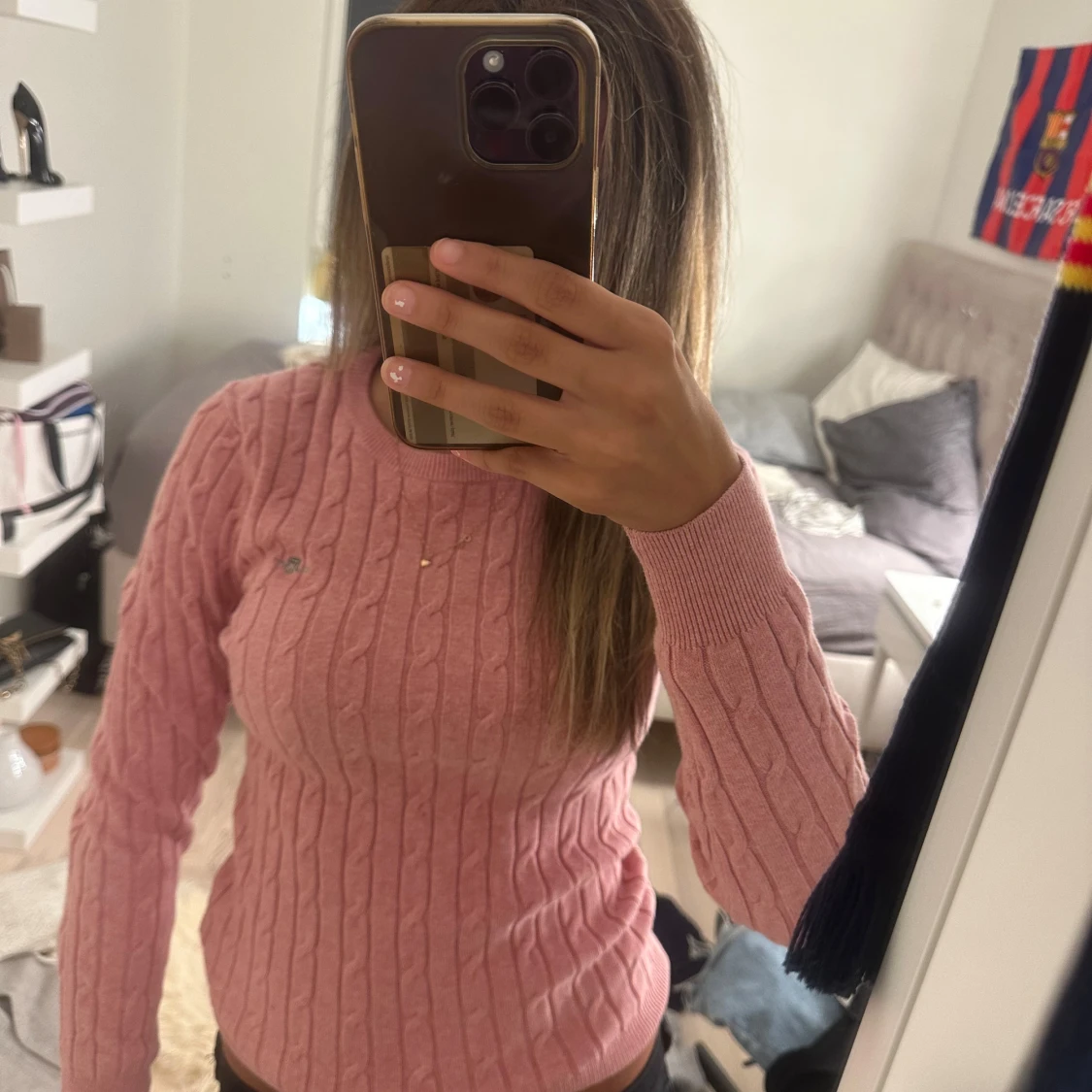 Rosa kabelstickad tröja från GANT