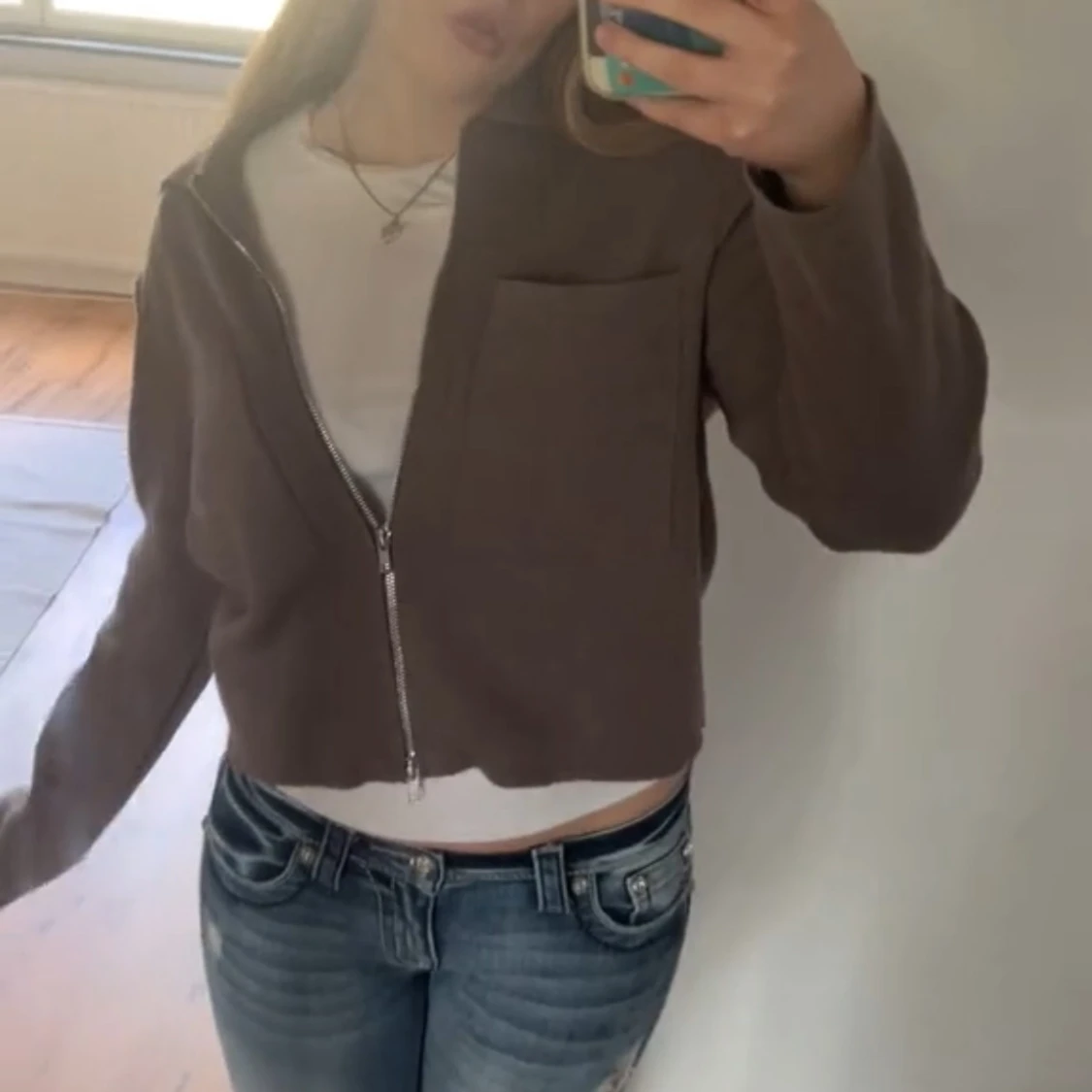 Brun croppad overshirt med dragkedja - 2