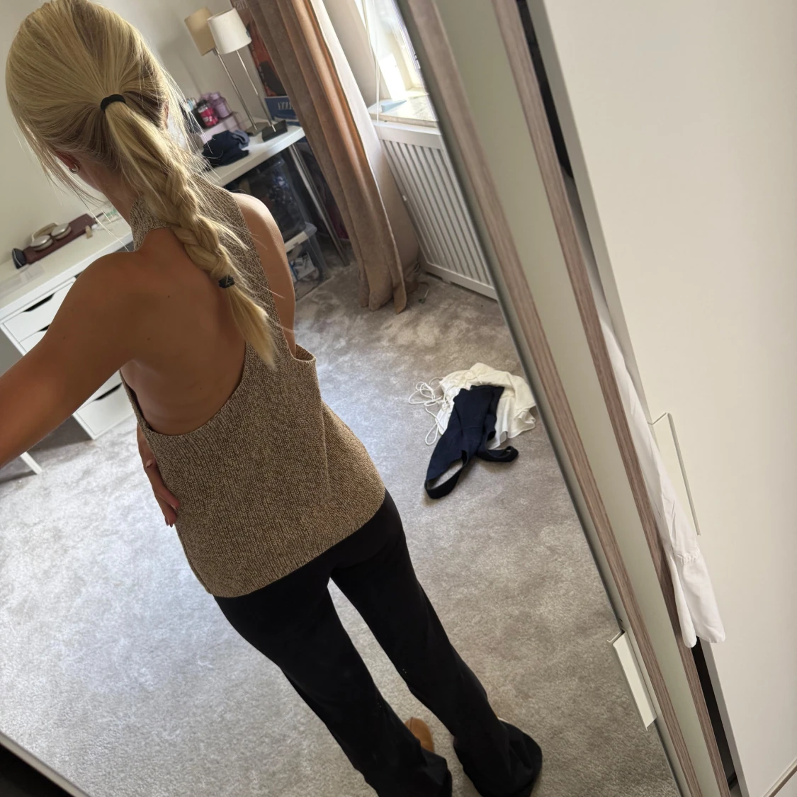 Beige stickad ärmlös halterneck topp - 3