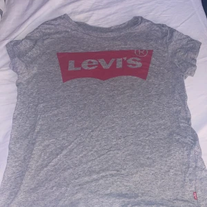 Grå t-shirt från Levi's - Säljer en grå t-shirt från Levi's med det klassiska röda logotyptrycket på framsidan. T-shirten är kortärmad och tillverkad i mjukt bomullsmaterial. Perfekt för en avslappnad stil.