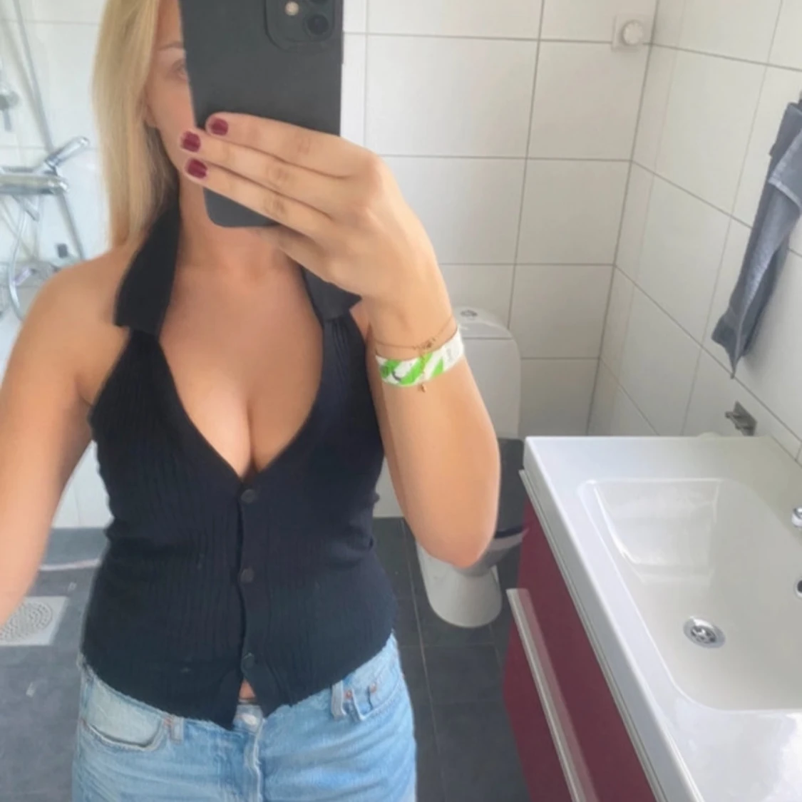 Svart ribbad halterneck topp - 2