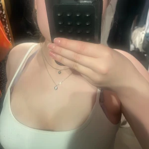 Två halsband med hjärta, en blå och en silver.  - Säljer två snygga halsband i silverfärg. Det ena har en litet blått hjärta och det andra ett litet hjärta som hänge. Jättefina att bara få till en outfit med. Det silvriga är nytt och har aldrig andvänt och det blåa har jag använt kanske en två gånger❤️❤️❤️