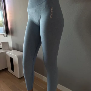 Ljusblå seamless leggings från Gymshark - Säljer ett par ljusblå seamless leggings från Gymshark. De har hög midja och tight passform, perfekta för träning eller chill. Mjukt och stretchigt material som sitter skönt hela dagen. Litet hål bak men det är lagat🥰
