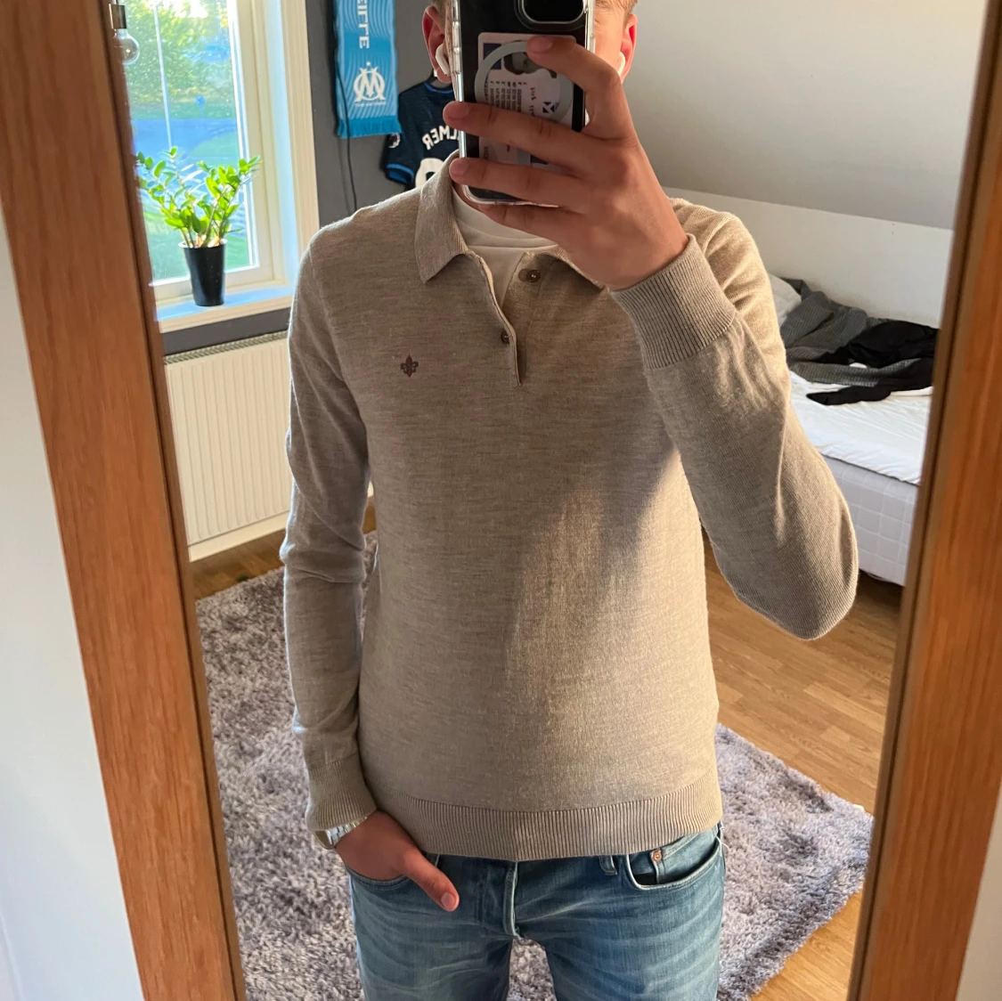 Beige pikétröja från Morris