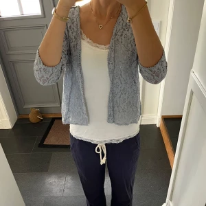 Blå spetströja - Blå trekvartsärmad kofta i spets från flash woman i storlek S. Fint skick. Använd gärna köp nu!
