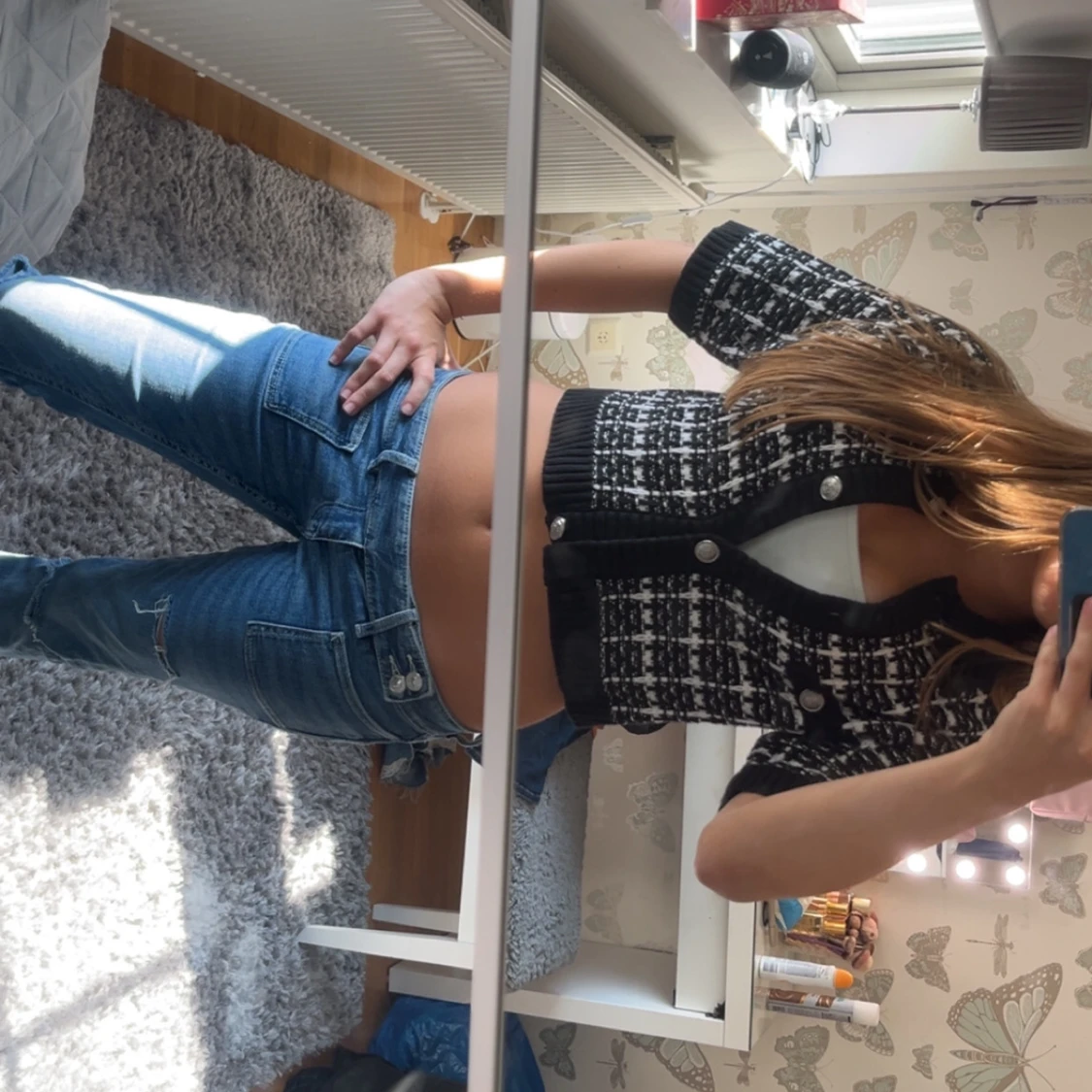 Svartvit rutig croppad kofta - 2