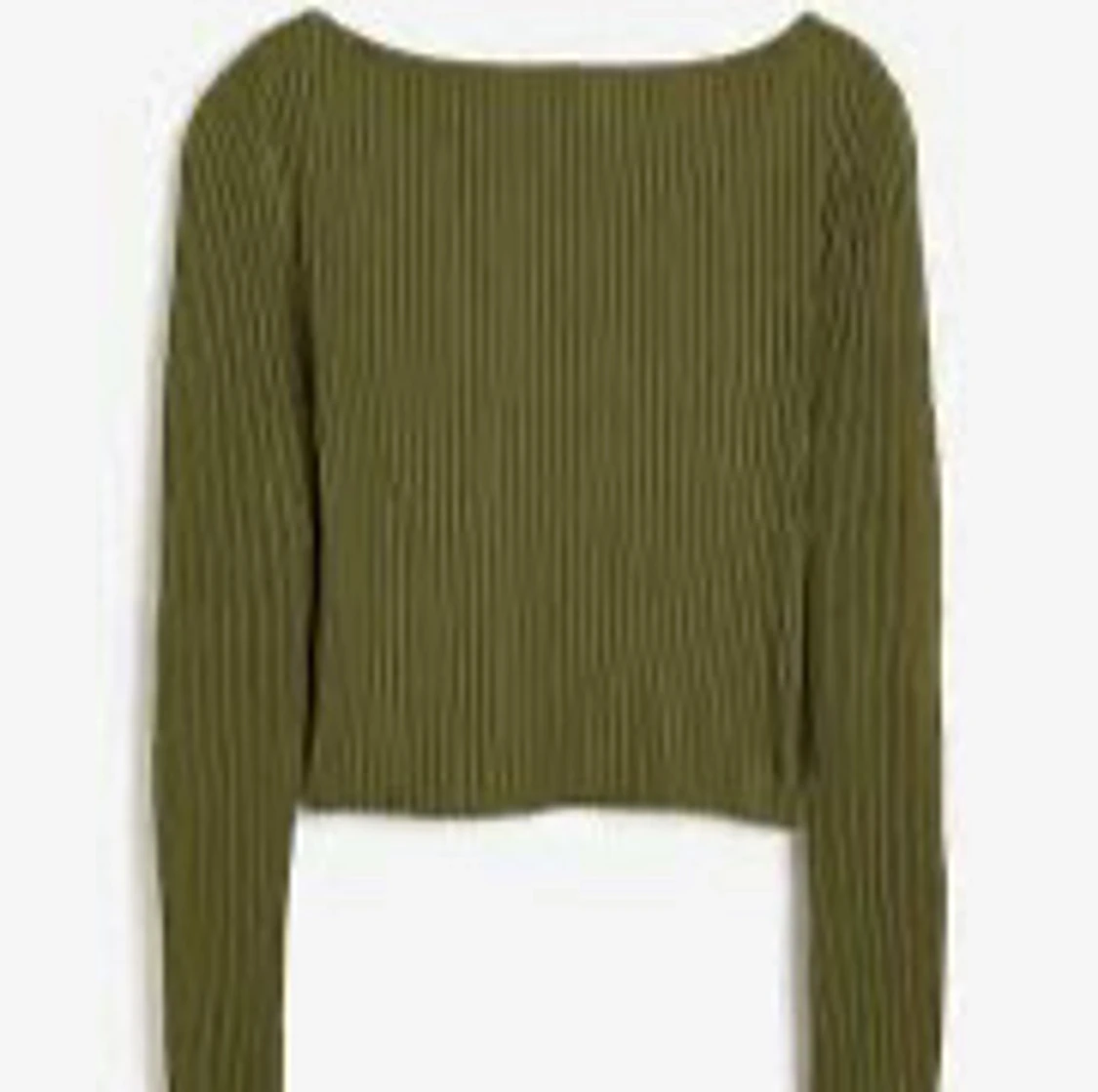 Olivgrön ribbad tröja med hög krage - 4
