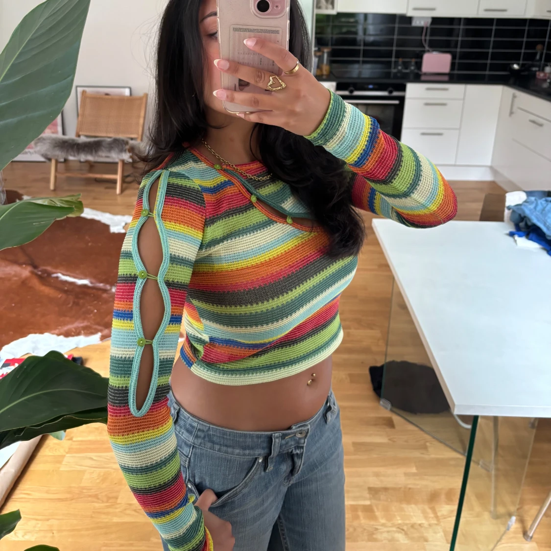 Randig croppad tröja - 2