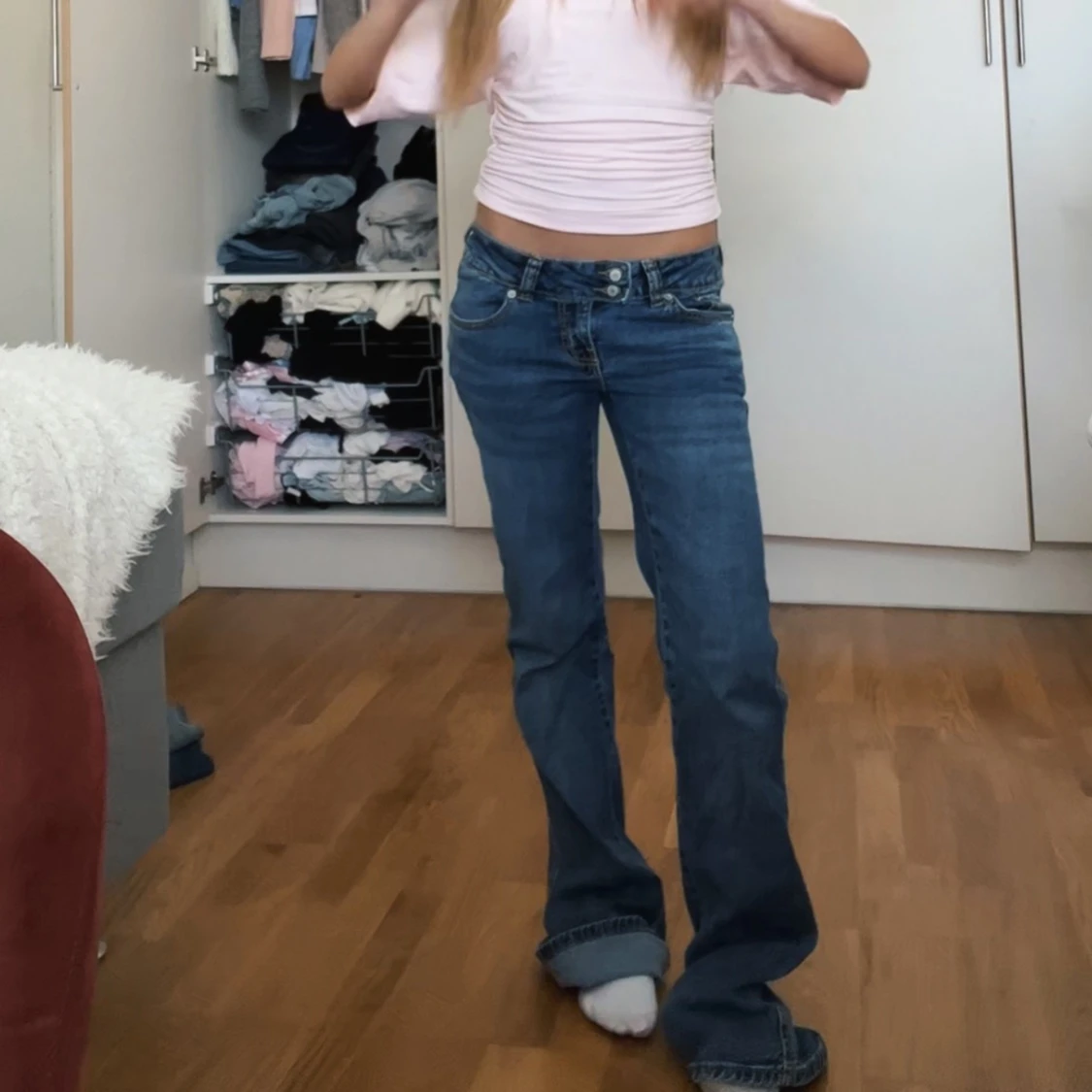 Blå bootcut jeans från 157 - 4