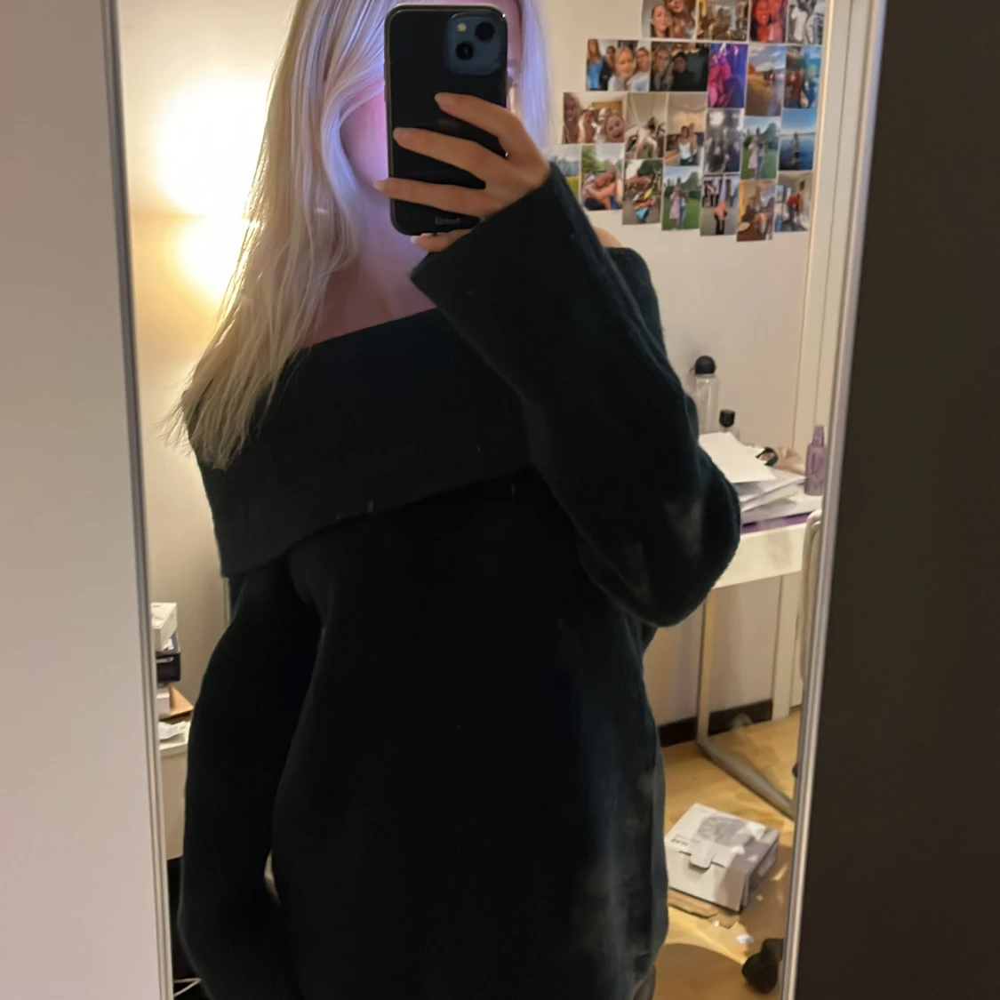 Mintgrön offshoulder stickad tröja - 1