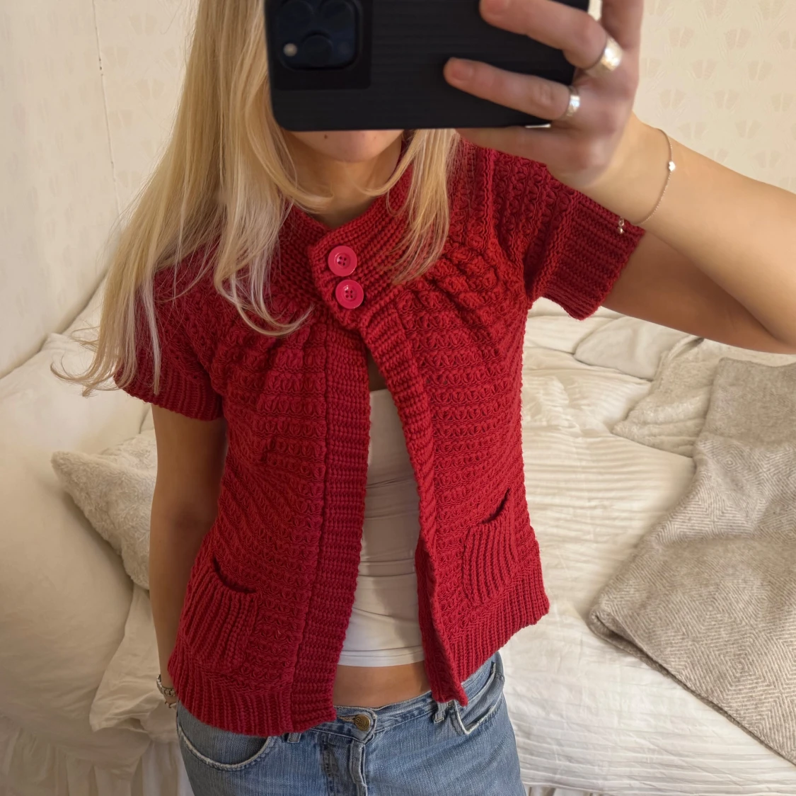 Röd kortärmad kofta - 2