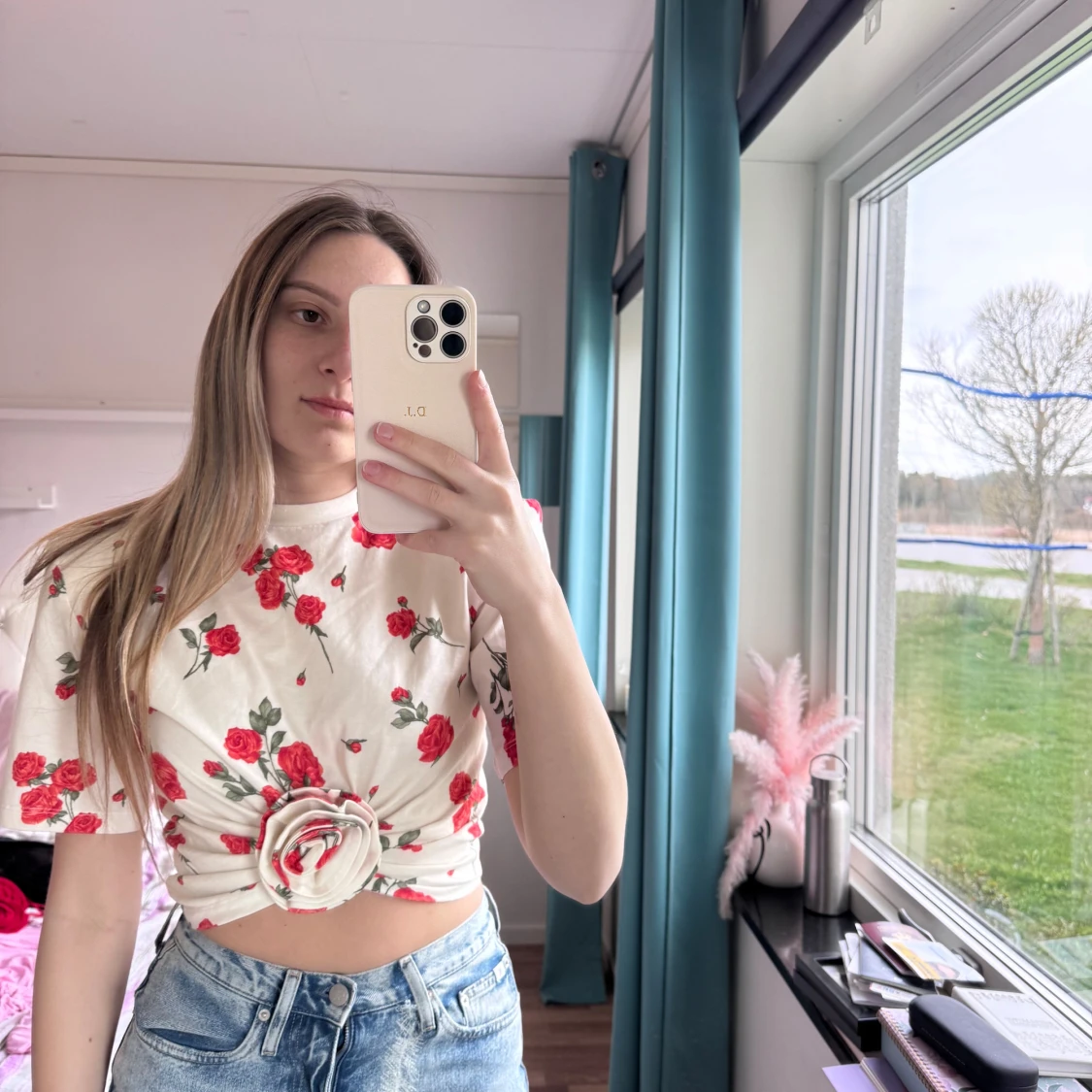Vit blommig croppad topp med rosett Magda Butrym H&M - 4