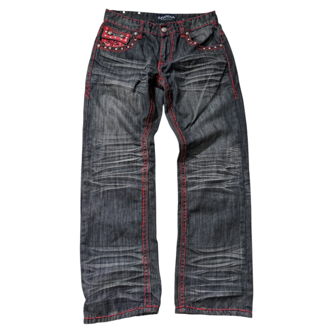 Svarta jeansbyxor med röda detaljer från Kayden.k - 3