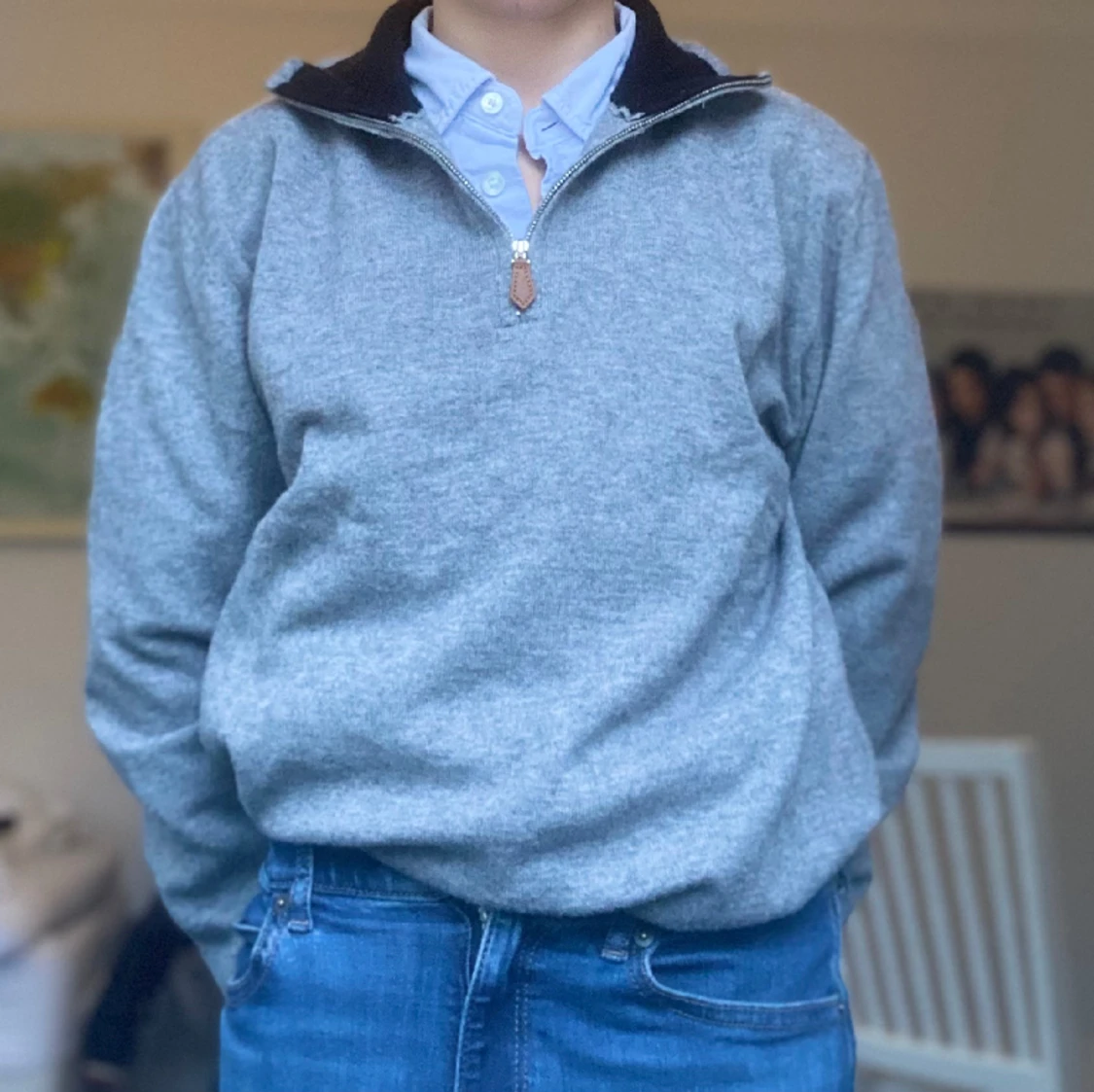 Grå cashmere zip  - 91