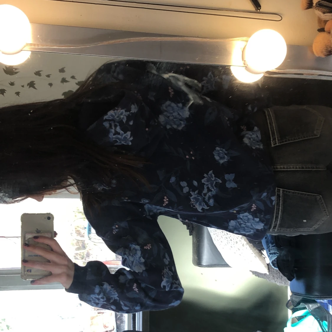 Blå blommig hoddie - 90