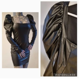 Skinnklänning  - Superfin fejkskinnklänning. Size S. Stretch. Puffärm. 
