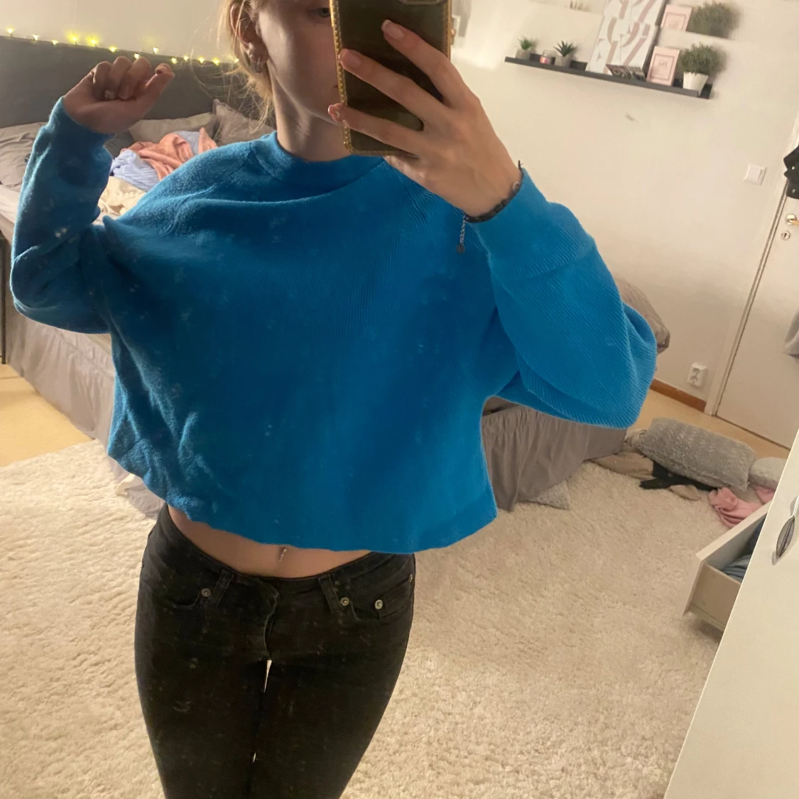 Blå croppad tröja - 90