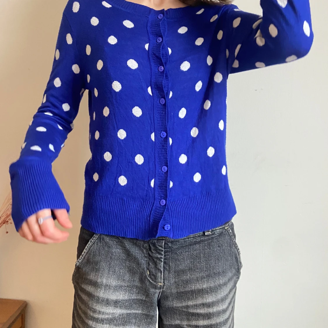 Blå prickig kofta - 90