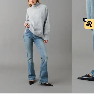 bootcut low waist jeans - säljer dessa jeans från gina, då det är för stora för mig tyvärr. använda ungefär 2 gånger så väldigt bra skick och super fin färg🩵🩵