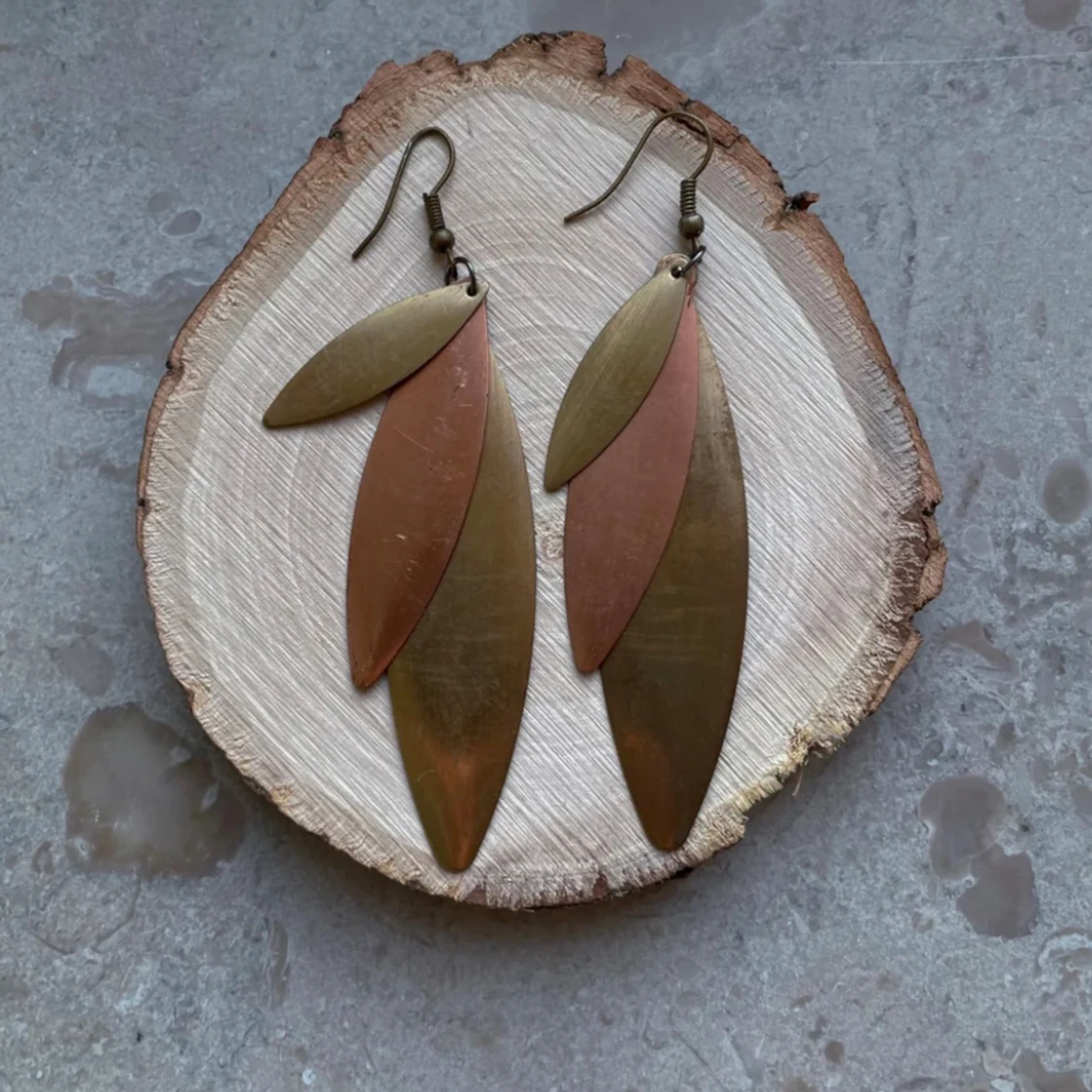 Vintage Copper & Brass Leaf Earrings - 91