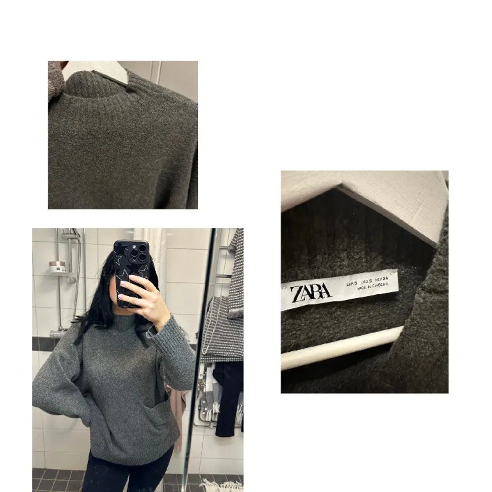 Mellangrå halvpolo stickad tröja från Zara, stl S. Små slitsar på sidorna & en ficka på sidan av magen. Använd max 3 ggr, nypris: 399kr. Tröjor & Koftor.