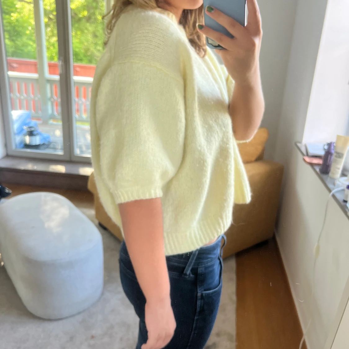 Stickad kortärmad tröja  - 90