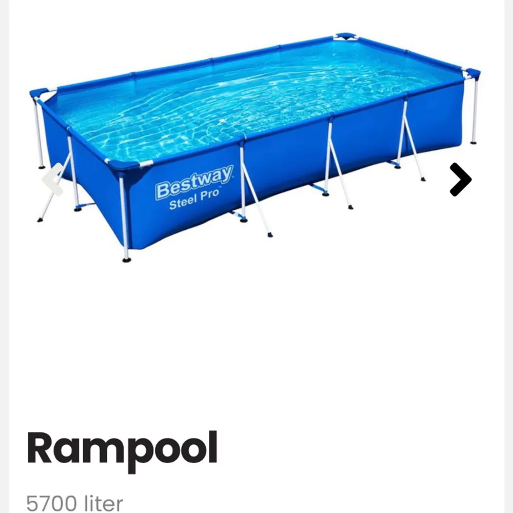 Rampool med tillbehör som endast är använd en sommar under några veckor. Som helt ny!! Inga defekter, ingenting! Allt ingår, alla tillbehör, hela förpackningen. Perfekt nu till sommaren ☀️ All information hittar du genom bilderna jag publicerat! . Övrigt.