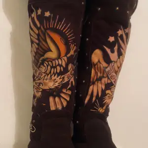 Ed Hardy Fuzzy Knee High Boots  Eagle Design with Studs  Zipper on the Side  Size 37 (UK Size 6)