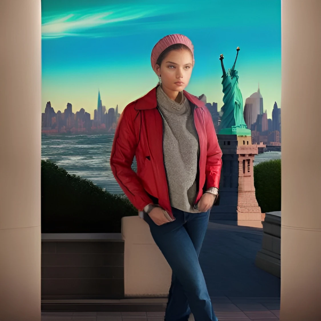 Supersnygg röd jacka i läder  - 90