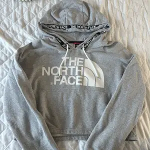 En grå hoodie från north face den är använd kanske 2 gånger bara så den är nästan som en ny . 