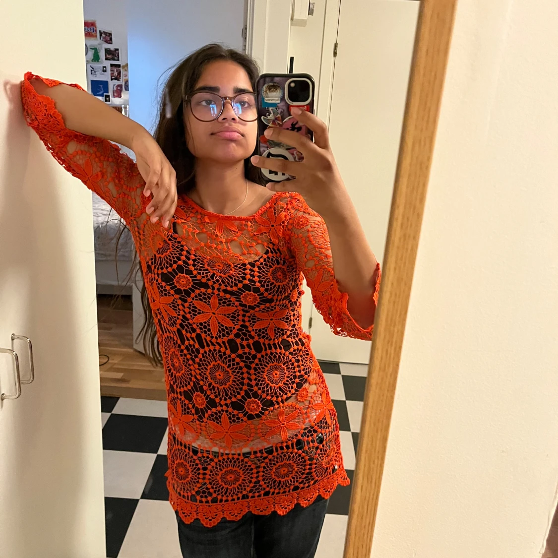 Orange virkad topp - 92