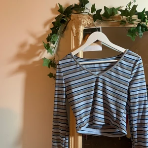 Randig topp - Blå randig långärmad croptop. Använd 1 gång. Frakten ingår i priset.