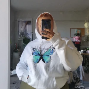 Hoodie med fjäril  - Använd typ en gång , hoodie med fjäril från boohoo, storlek uk 22 så typ XXL och skulle passa oversized på s-xl , kan alltid diskutera pris 